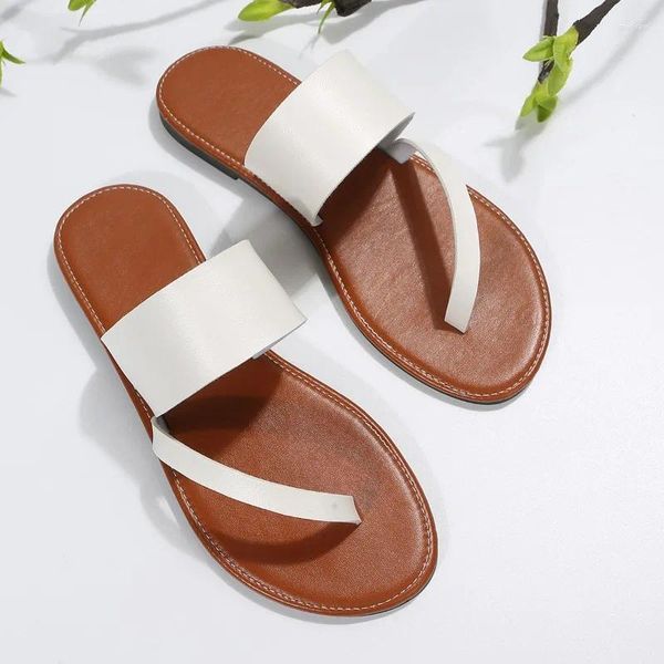 Hausschuhe Frauen Sommer Trend Böhmischen Leder Clip-toe Wohnungen Einfarbig Slip-On Non-Slip Outdoor Strand Flip-flop Zapatilla Mujer