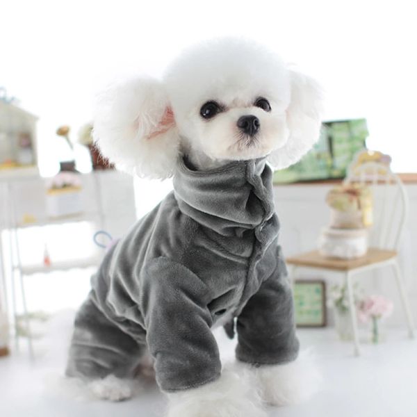 Macacão macacão pleuche gola alta roupas para cães gato pijamas filhote de cachorro mini cão inverno pulôver pijamas macacão para cão viagem sono poodle