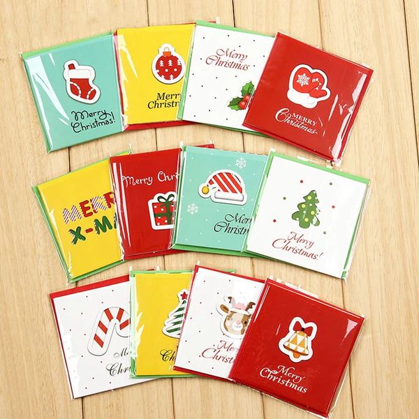 12pçs mini cartões criativos de feliz natal, cartão postal de natal, cartão de presente para crianças, materiais de festa de feriado 240301