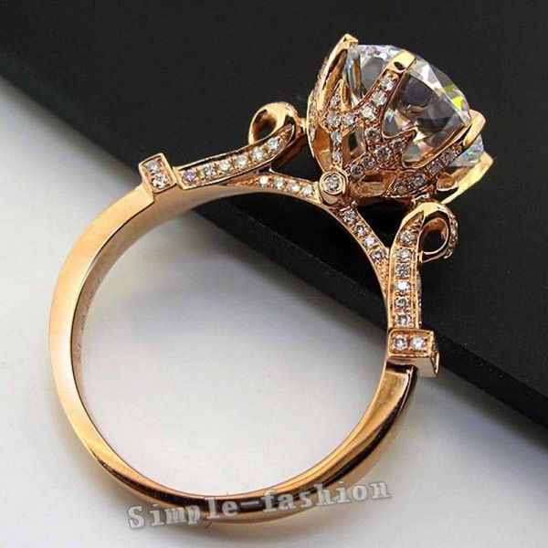 Роскошные ювелирные изделия, розовое золото, круглая огранка, 2 карата, камень, бриллиант, стерлинговое серебро 925 пробы, обручальное кольцо для женщин2050