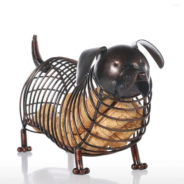 Placas decorativas ornamento criativo dachshund recipiente de cortiça vinho ferro artesanato presente animal marrom escultura prática decoração para casa