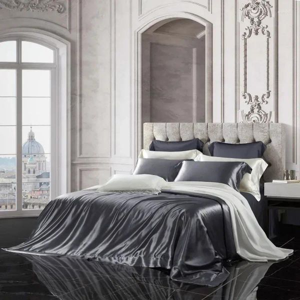 Bettwäsche-Sets 6 A 25 Momme Maulbeerseide-Set mit Bettbezug Bettlaken Kissenbezug Luxus-Paar-Bettlaken Einzel-Doppelgröße