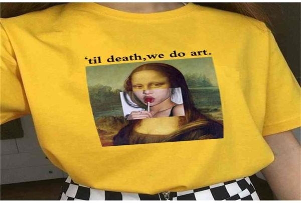 Til Death We Do Art Monalisa Милая футболка Прохладная повседневная футболка Tumblr в стиле гранж с графическим рисунком в уличном стиле Модная забавная рубашка 2105127657003