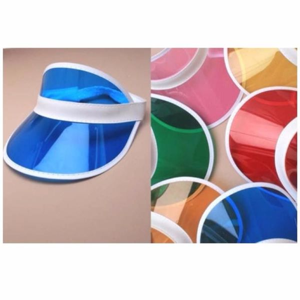 Cappelli a tesa larga 6 pezzi / lotto Vacanze estive Neon Visiere parasole Visiera parasole Cappello da festa Cappellino in plastica trasparente252H