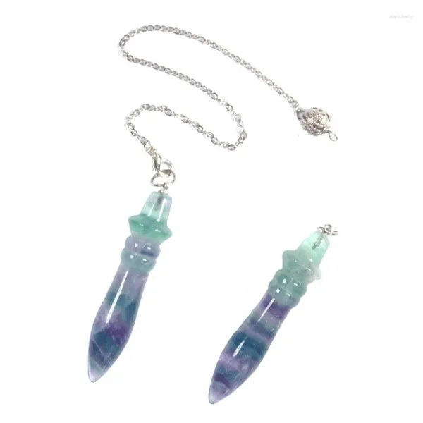 Collane con ciondolo Fluorite naturale 7 Chakra Pendoli in pietra di cristallo per la guarigione Quarzo Reiki Rabdomanzia Divinazione Pendolo Pendulo Gioielli