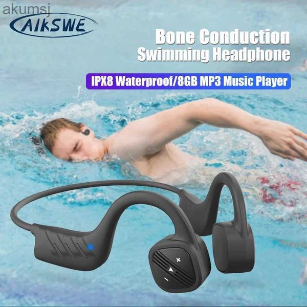 Auricolari per cellulare AIKSWE Conduzione ossea Cuffie per nuoto Auricolare Bluetooth senza fili 8 GB IPX8 Impermeabile Lettore musicale MP3 Cuffie sportive per immersioni YQ240304