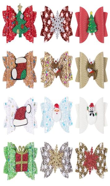 Weihnachten Glitzer Haarschleifen Haarspangen Flügel Polka Dot Print Haarspangen Weihnachtsbaum Weihnachtsmann Socken Haarnadeln Boutique Accessoires M9331818