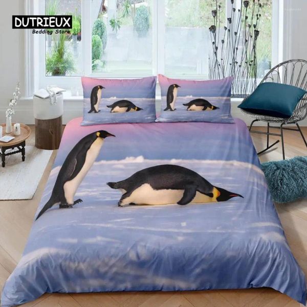 Conjuntos de cama Home Living Luxury 3D Penguin Set Kids Duvet Cover Fronha Rainha e Rei UE / EUA / AU / Reino Unido Tamanho