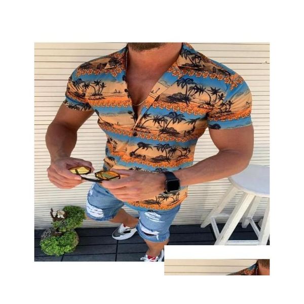 Männer Casual Hemden Strand Männer Sommer Urlaub Camisas Para Hombre Kokosnussbaum Gedruckt Kurzarm Button Down Hawaiian Für M3Xl777 Dhk2P