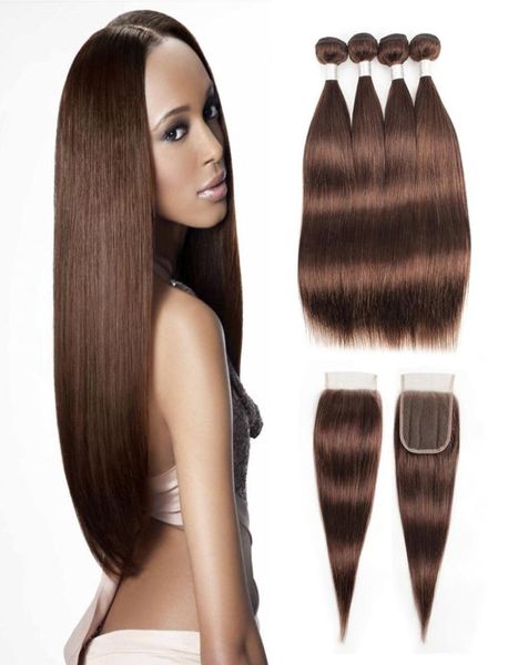 4 pacotes de cabelo humano marrom chocolate com fechamento cabelo reto brasileiro 34 pacotes com 44 fechamento de renda remy cabelo humano exten7079677