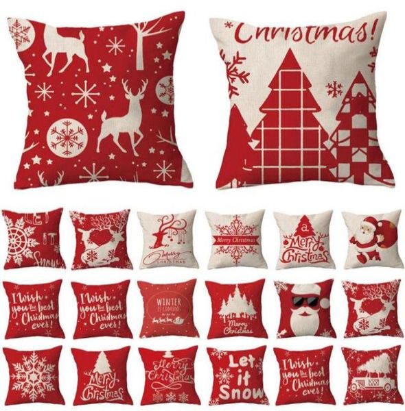 Casa festival presentes natal fronha travesseiros de linho papai noel elk floco de neve inglês alfabeto casa travesseiro7333611