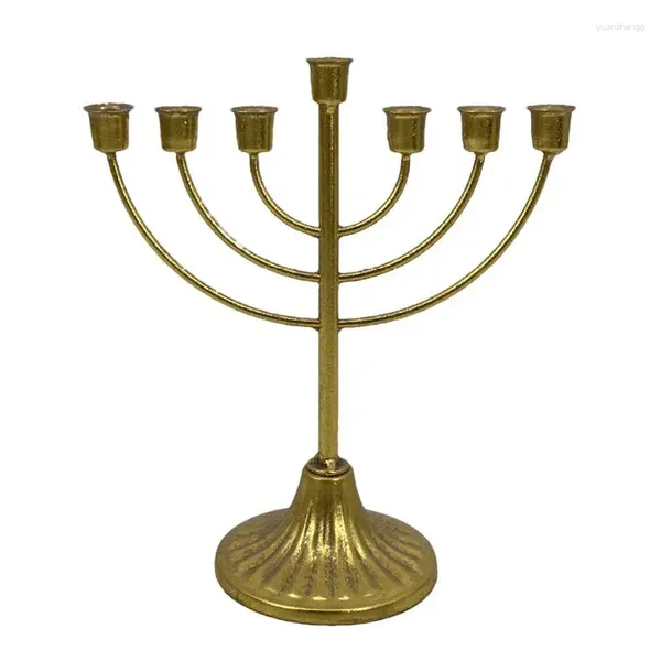 Castiçais Menorahs Anti-Fade Castiçal Titular Multi-cabeça Retro Ornamentos Ouro Metal Hanukkah Decorações de Mesa