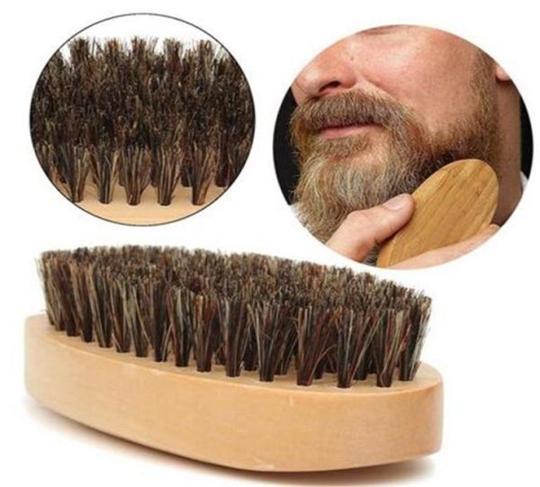 Bigode barba escova natural cerdas de javali alça redonda men039s rosto mensagem cabelo facial barba pente barbear texugo brushes1833255