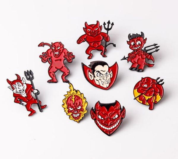 Hell Devil Imp Emaille Pins Red Fire Head Vampir Abzeichen Brosche Jeanshemd Rucksack Modeschmuck Geschenk für Freunde Men5114928