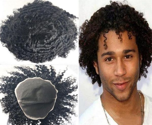 Menschliches Haar Welle Toupet Für Männer Afro Lockiges Toupet Volle Schweizer Spitze Herren Toupet Ersatz System Hohe Qualität Remy haar Männer Wig9714780