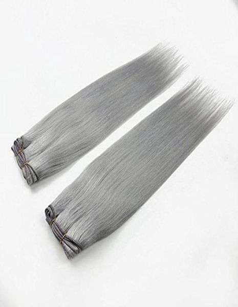 Cabelo virgem brasileiro reto, cabelo humano cinza prateado, 2 pacotes de 100g, peça 1403903928039039, avó cinza ha7613440