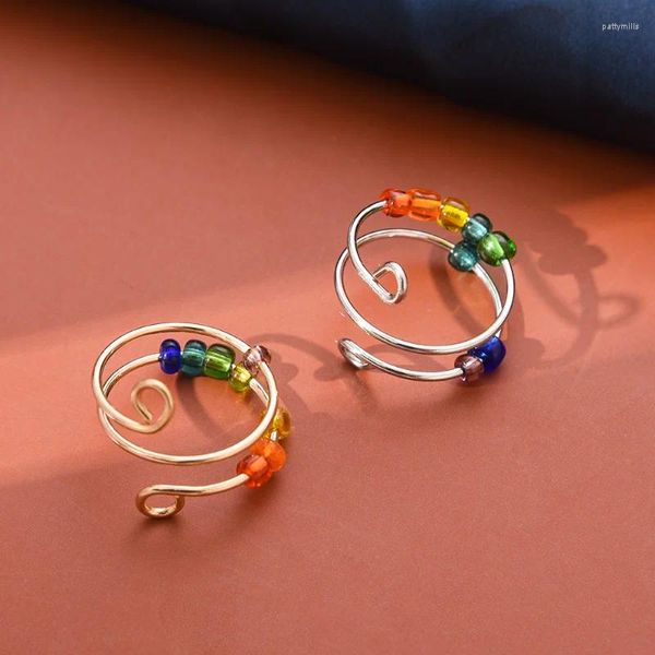 Cluster Rings 2024 Multi-color Enamel Free Spiral Fidget Anxiety Stainless Steel Adjustable Anti Stress Relief Ring Jewelry For Women