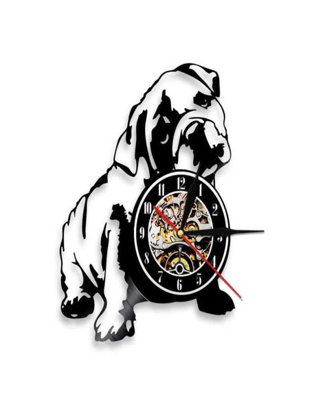 Виниловая пластинка с лазерной гравировкой бульдога, настенные часы, подарок для любителей собак, владельцев собак, животных, щенков, зоомагазина, декор, подвесные часы X0729564735
