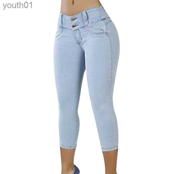 Jeans femininos mulheres jeans plus size magro capris mulher feminina estiramento joelho comprimento denim shorts calças mulheres com cintura alta verão 240304