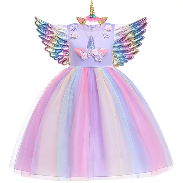 Kleider Neue Mädchen Regenbogen Einhorn Kleid für Kinder Stickerei Ballkleid Baby Mädchen Prinzessin Geburtstag Kleider Party Kostüm Kinder Kleidung