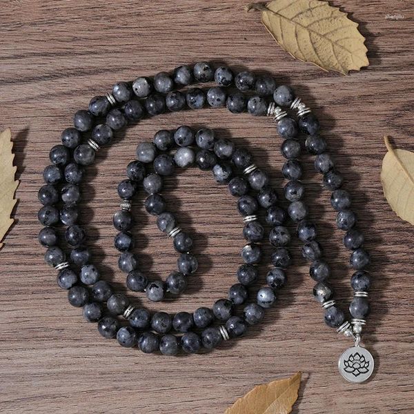 Strang YUOKIAA 8 mm klassisches minimalistisches natürliches schwarzes funkelndes Perlen-Lotus-Anhänger-Armband, Meditation, Yoga, Segen, Schmuck, Geschenk