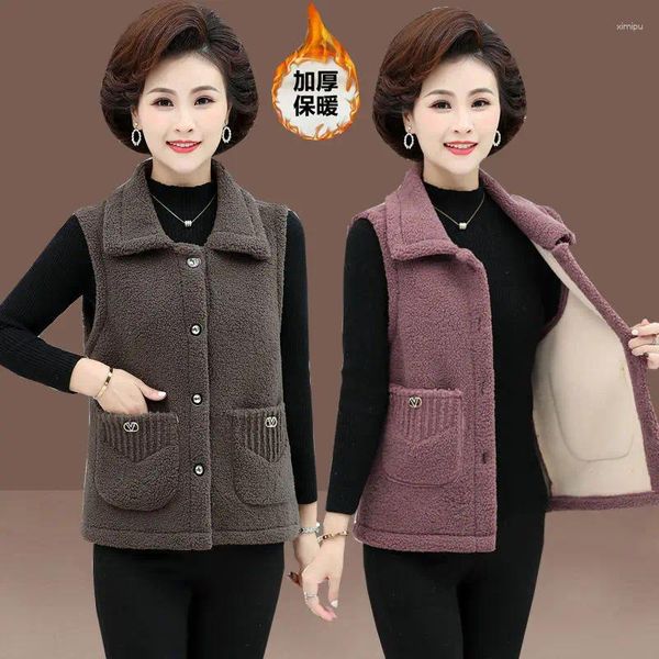 Coletes femininas outono inverno colete casaco mulheres falso lã de cordeiro grosso veludo jaqueta feminina senhoras coreano outwear colete quente tops v121