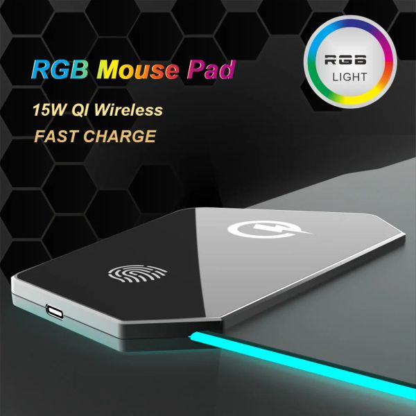 Pads Wireless Charging Mauspad Gamer Mousepad Übergroße RGB Leuchtende Schreibtischunterlage Computer Laptop Tastatur Rutschfeste leuchtende LED-Kissen