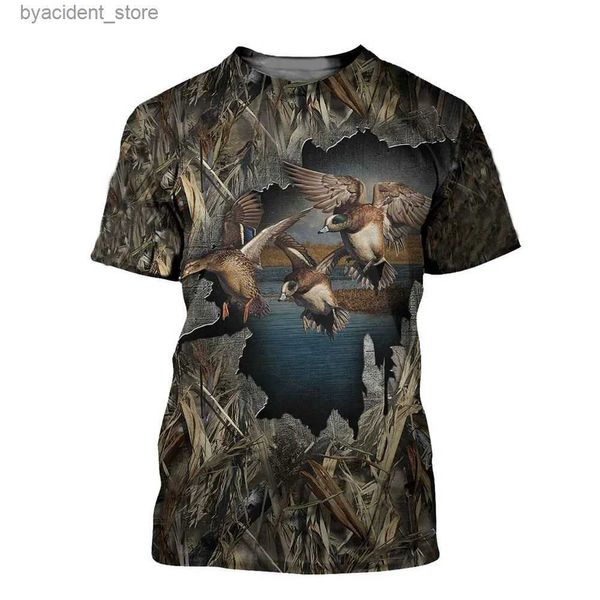 Erkek Tişörtler Yaz Günlük Erkek Tişört Jungle Camouflage 3D Baskılı T-Shirt Ördek Avı Komik Moda Harajuku Tops L240304