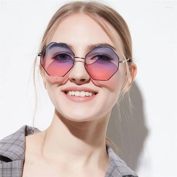 Sonnenbrille Sechseck Damen Kleiner Rahmen Polygon Herren Blau Rosa Klare Linse Sonnenbrille Weiblich