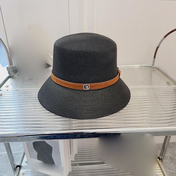 Chapéu de balde de designer de topo plano moda orelha de trigo couro br com letras de metal decorativas chapéus de pescador chapéu de praia elegante