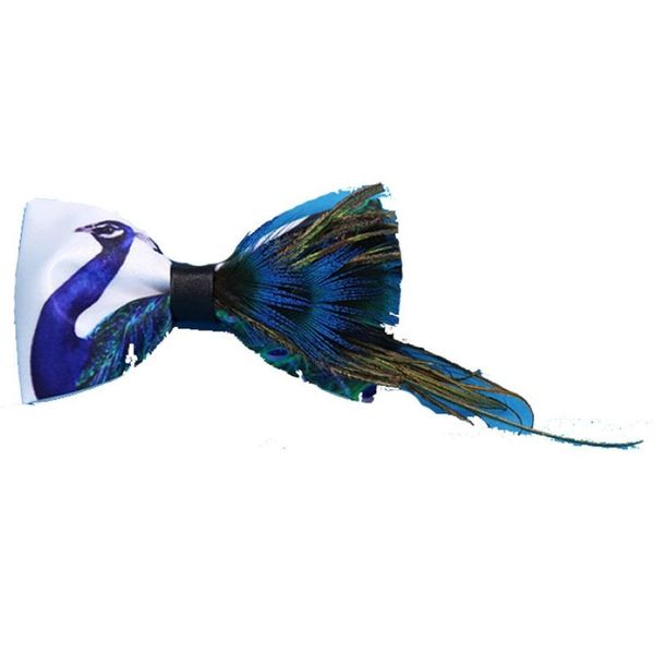 Feather Bow Bine Herren natürliche blaue Pfau -Peacock -Plume Nachtclub Hochzeitsbräutigam Klassische Trendpersönlichkeit Hochqualität Bowtie Unise243t