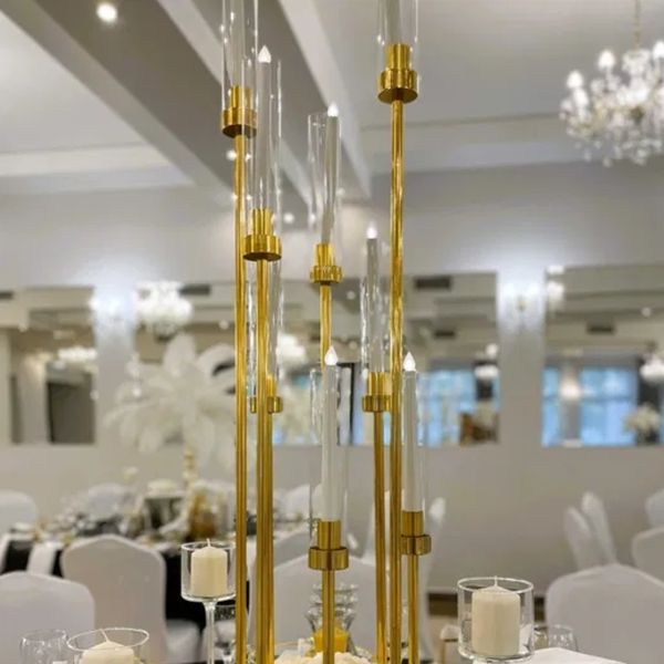Другие свадебные украшения для стола, золотой хрустальный подсвечник, подставка для чашки, пьедестал, подсвечник, роскошный уличный