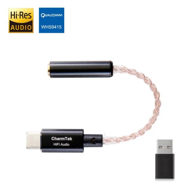 Acessórios CharmTek USB C HiFi Audio Amplificador de fone de ouvido portátil, Qualcomm 32bit DAC Headphone AMP para Pixel 4 Note 10 iPad Pro Onplus 7