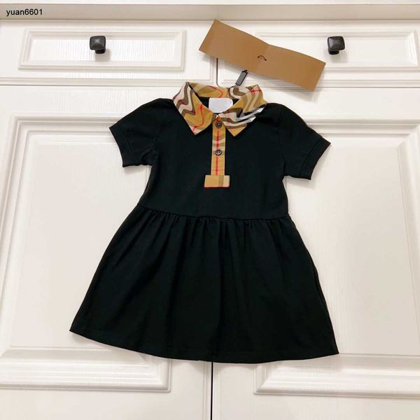 vestiti per bambini firmati di lusso Polsini in pizzo pieghettato vestito per ragazze Taglia 59-90 CM alta qualità Stampa di lettere bavero vestito per bambini a quadri Gonna bambino giugno