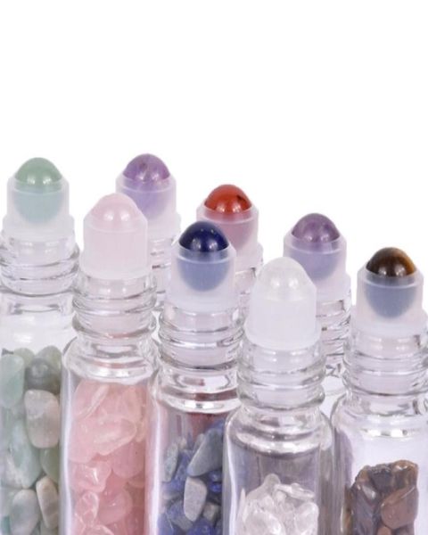 Pedras artesanais de cristal natural, óleo essencial, pedras preciosas, rolo de bola, vidro transparente, 10ml, rolo em frasco de perfume 9727746