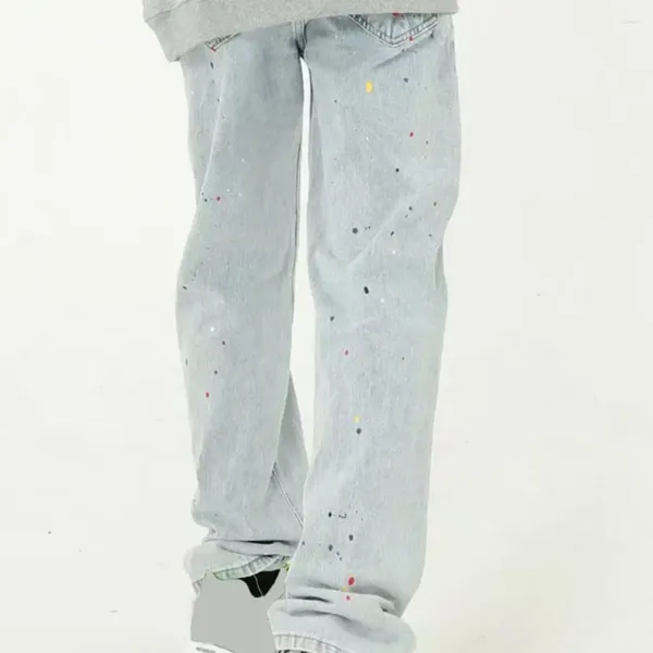 Herren-Jeans, gerades Bein, Graffiti, Baggy, stilvolle Denim-Hose für Frühlings-/Herbstmode mit Reißverschlusstaschen