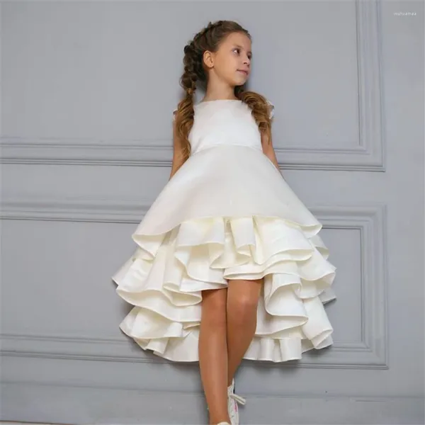 Mädchenkleider Blumenkleid Prinzessin Ball weiß ärmellos Tüll Spitze geschichtet Erstkommunion Kinder Überraschung Geburtstagsgeschenk