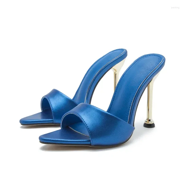 Модельерские туфли женские на высоком каблуке модельер с открытым носком на металлической шпильке пикантные вечерние женские кожаные туфли-лодочки с острым носком Zapatilla Mujer