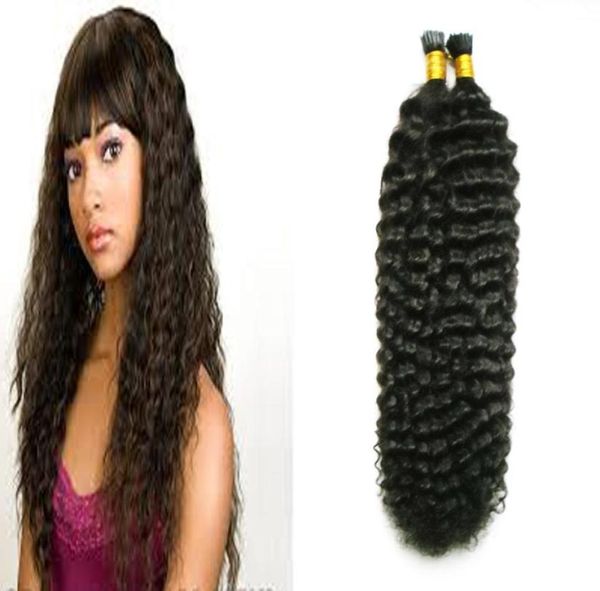 Cabelo encaracolado brasileiro remy queratina eu ponta extensão de cabelo humano com construção de cabelo de fusão europeu 100g rápido 3078661