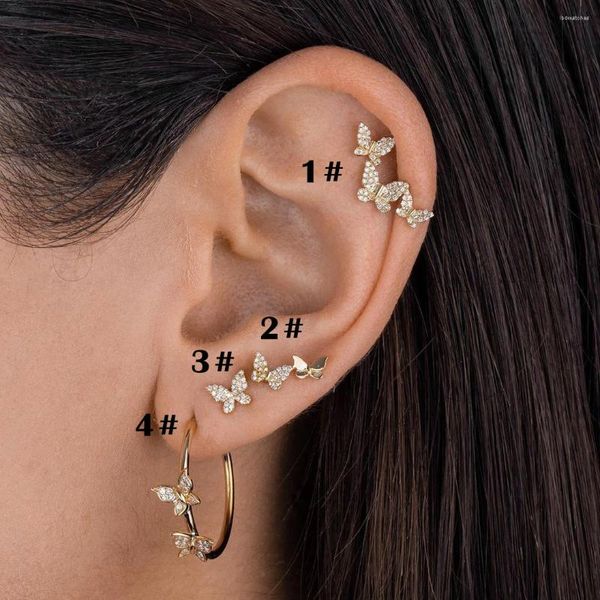 Brincos de garanhão Ins Estilo Piercing Borboleta para Meninas Estética Coreana Cor Dourada Zircon Tragus Rook Mulheres Jóias