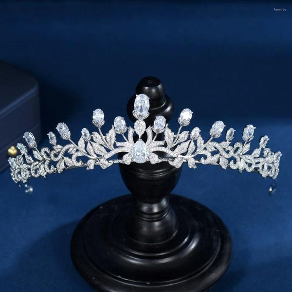 Haarspangen HIBRIDE Einzigartiges Blumendesign, Zirkonia, Kronen, Braut-Tiara, Hochzeitsschmuck für Damen, Kristall-Accessoires, Bijoux C-131