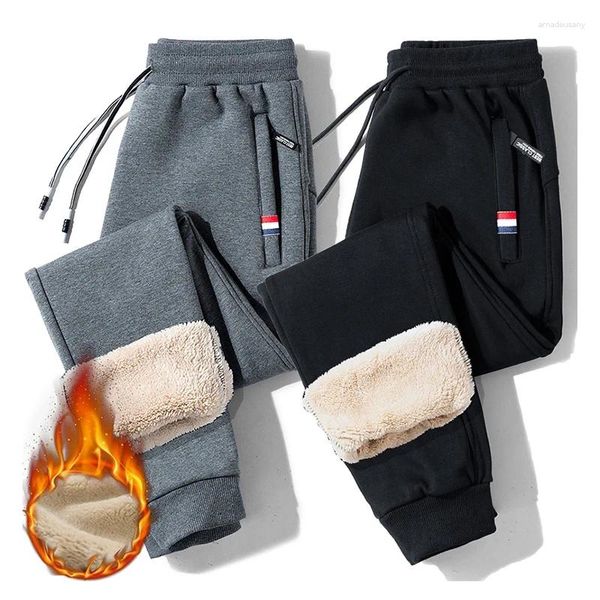 Calças masculinas inverno velo homens 2024 lambswool quente grosso algodão casual sweatpants térmicos calças de alta qualidade moda corredores