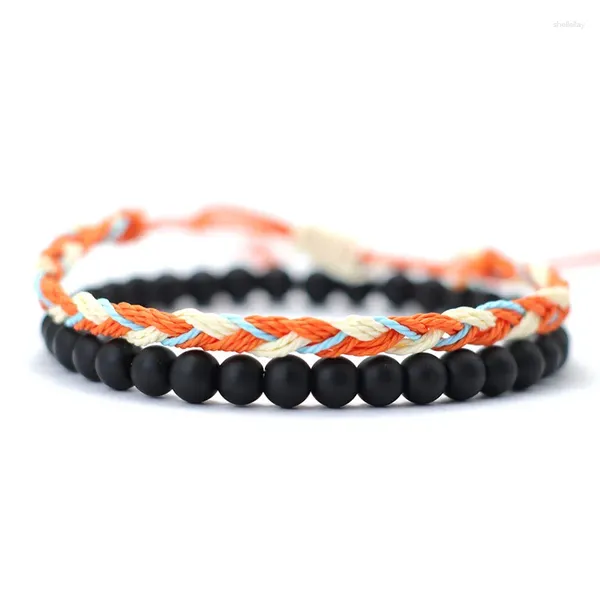 Braccialetti con ciondoli Bracciale da uomo Noter Bohemia 2 pezzi / set Bracciale con corde di cera intrecciata Accessori per mani maschili Braslet etnico per Hombre Casual