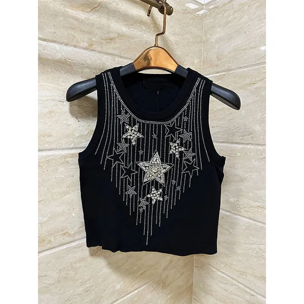 Designer feminino estrela padrão malhas 2024 novo verão feminino lantejoulas shinning tanques senhora sem mangas colete moda mulher casual topos