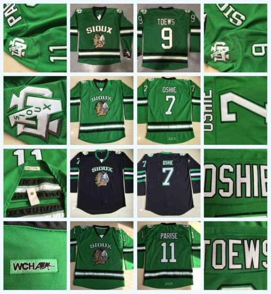 C202 North Dakota Fighting Sioux 7 TJ Oshie 9 Jonathan Toews 11 Zach Parise College Fighting Hawks UND Hockey Jersey Mens DAKOTA C9283011