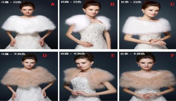 Lussuoso Piuma di struzzo Scialle da sposa Involucri di pelliccia Matrimonio Coprispalle Cappotto Sposa Inverno Festa di nozze Boleros Giacca Mantello Lk12803907665