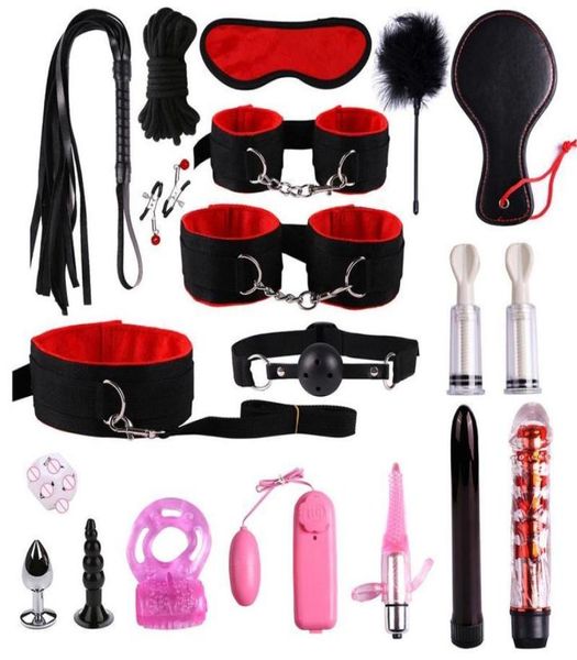 19PCSset Pelle Nylon Peluche Bondage Set Restrizioni Sesso Per Coppie Donna Schiava SM Giocattolo Erotico Sexy Manette Vestito Giocattoli Del Sesso Per Adulti L7360568