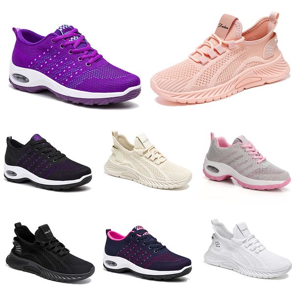 Женщины новые беговые походные мужские туфли Flat Sole Sole Fashion Purple White Black Комфортный спортивный цвет блокировка Q57-60