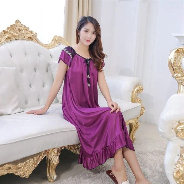 Mulheres Sleepwear Plus Size 5XL Mulheres Cetim Lace Long Senhoras Sexy Lingerie Sleep Dress Home Nightdress Nightgown Sleepshirts Homewear