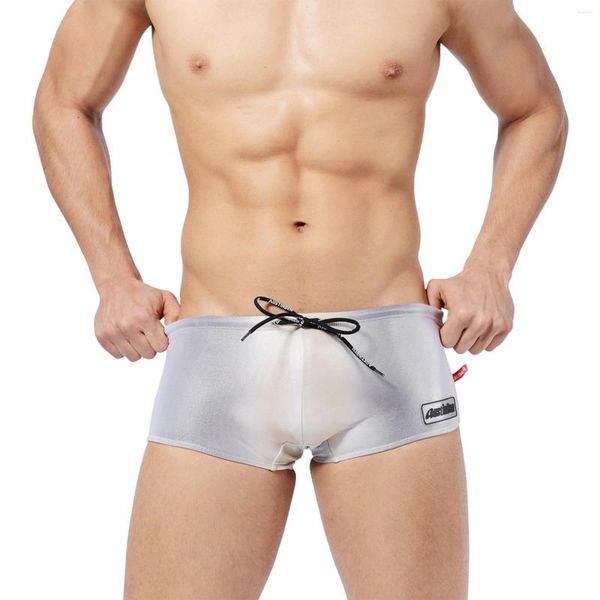 Pantaloncini da uomo Boxer da uomo lucidi a vita bassa Slip morbidi e traspiranti Pantaloni Trunks Costumi da bagno con coulisse regolabile in vita elastica